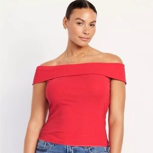 Old Navy Women's 2X Red Off-Shoulder Ribbed Top NWT Shirt Girly Girl Era